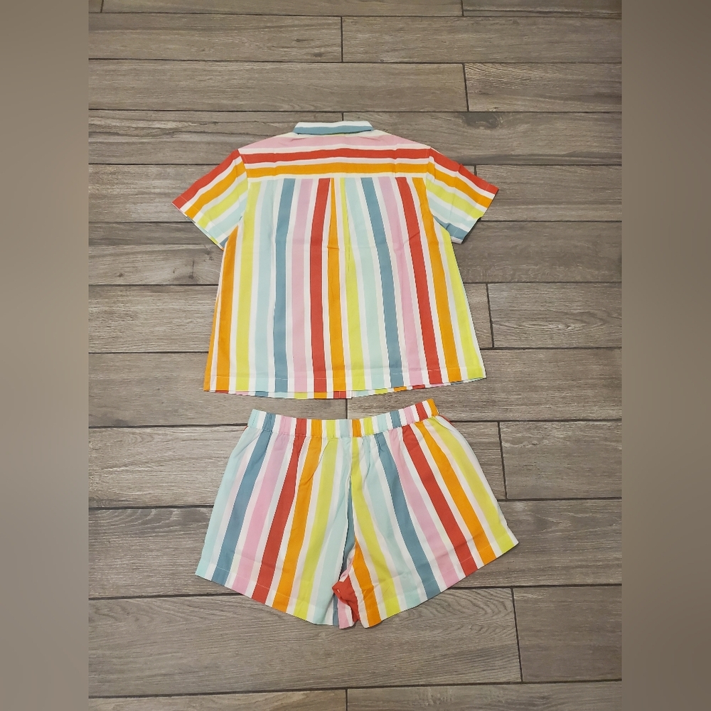 ATLANTIC-PACIFIC × LAKE 100% cotton poplin rainbow colorful striped pajama set S - Picture 9 of 9
